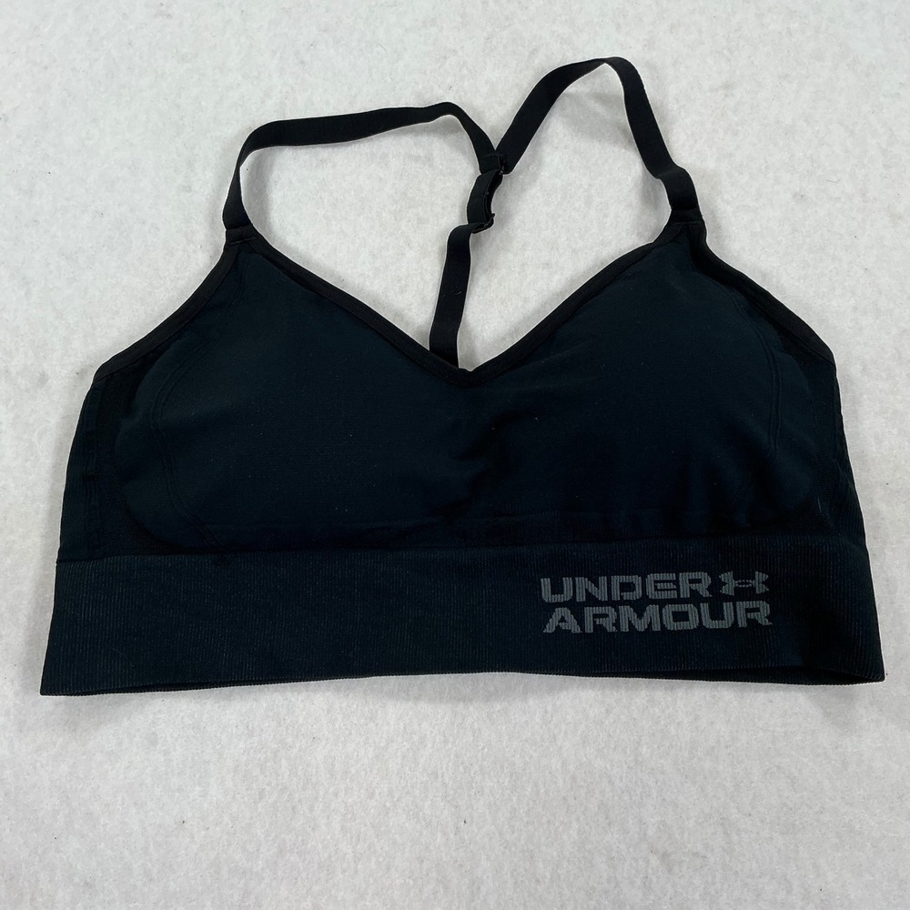 Under Armour Womens Black Seamless V-Neck Sports Bra XL Adjustable Straps 1498